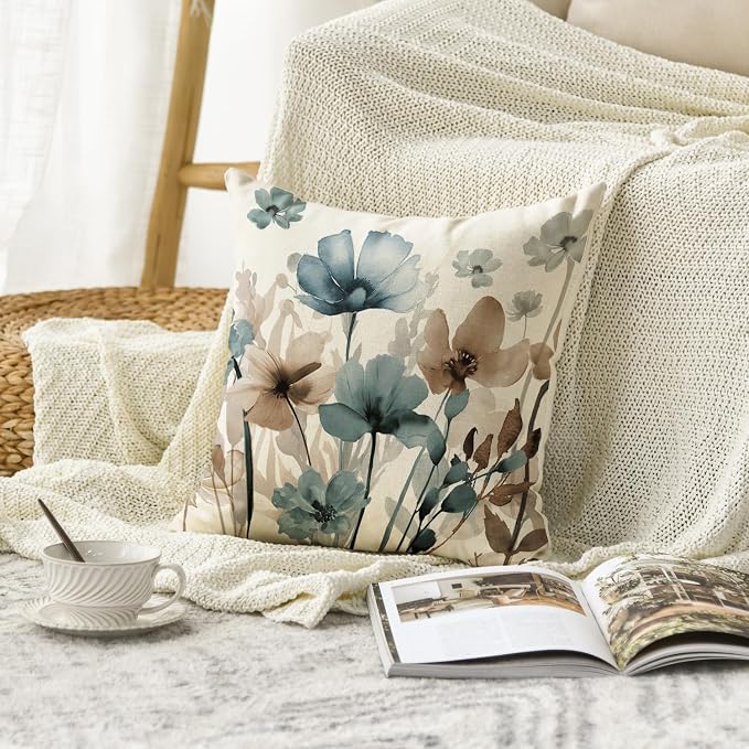 AVOIN colorlife Poppy Flowers Chinoiserie Spring Throw Pillow Cover, 18 x 18 - Image 2