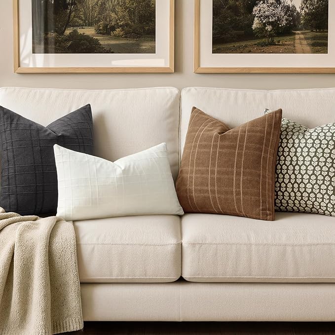 MIULEE Decorative Linen Check Throw Pillow Covers Neutral Farmhouse Vintage - Image 3