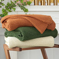 Chunky Cable Knit Throw Blanket Lightweight Olive Green 100% Organic Cotton by LongHuiBedding