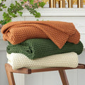 Chunky Cable Knit Throw Blanket Lightweight Cream 100% Organic Cotton Blanket by LongHuiBedding