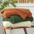 Chunky Cable Knit Throw Blanket Lightweight Beige 100% Organic Cotton Blanket by LongHuiBedding
