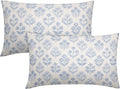 Baby Blue Floral Pillow Covers 12x20 Inch Set of 2, Vintage Flower Block Print by Sivirary