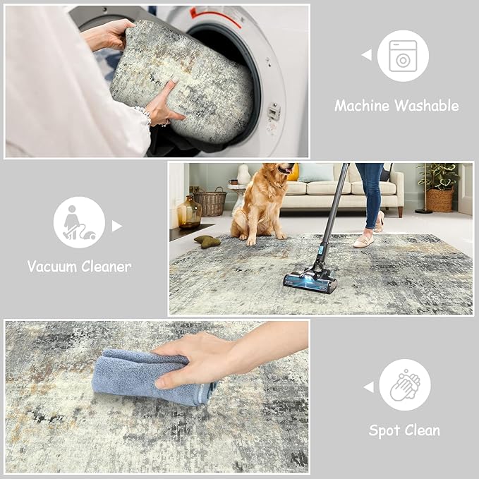 Lahome Modern Abstract Round Rug - 4Ft Grey Small Bathroom Rug Indoor 4x4 - Image 4