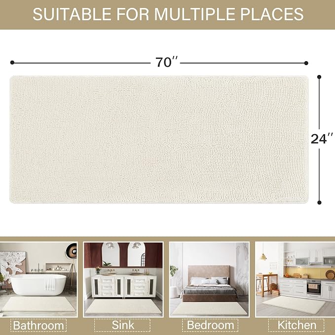LOCHAS Luxury Bathroom Rug Shaggy Bath Mat 24 x 70 Inch, Washable Non Slip Bath - Image 2