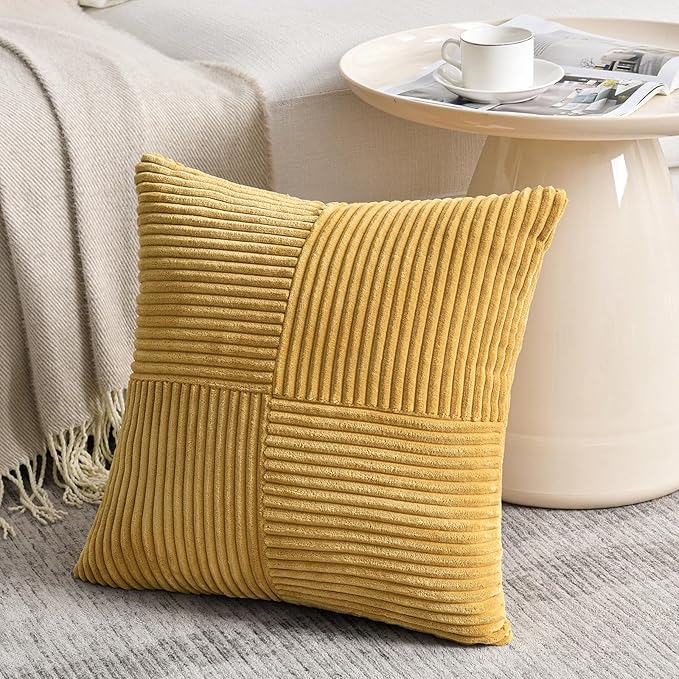 Fancy Homi 2 Packs Mustard Yellow Euro Decorative Throw Pillow Covers 28x28 Inch - Image 2