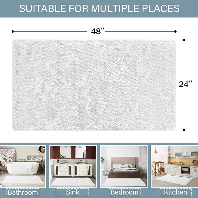 LOCHAS Luxury Bathroom Rug Shaggy Bath Mat 24 x 48 Inch, Washable Non Slip Bath - Image 2