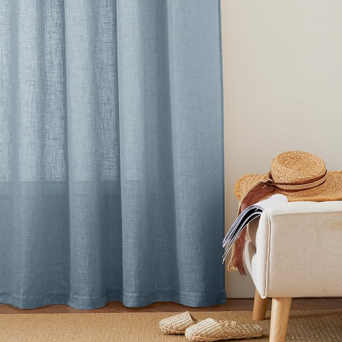 RYB HOME Sheer Curtains 84 inche Long, Dusty Blue Rod Pocket & Back Tab Light - Image 7