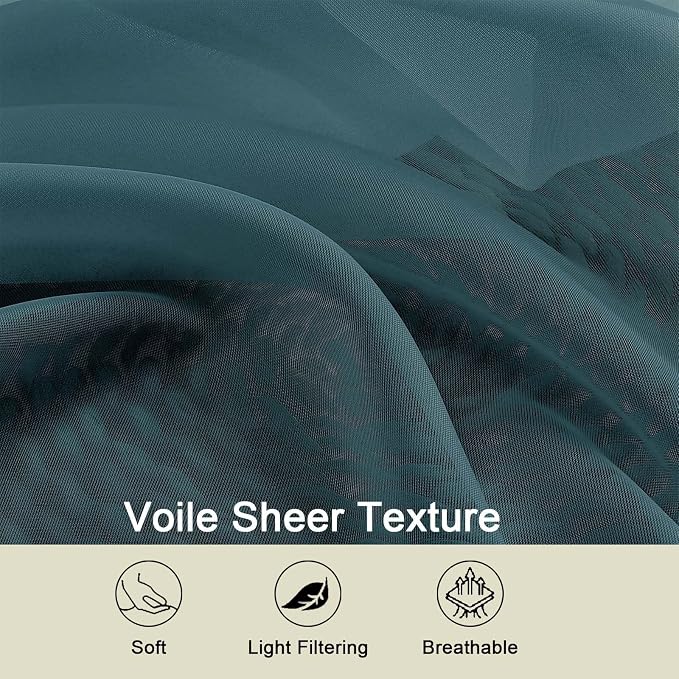 Sheer Dusty Blue Curtains for Bedroom Living Room 90 Inches Long 2 Panels Set - Image 7