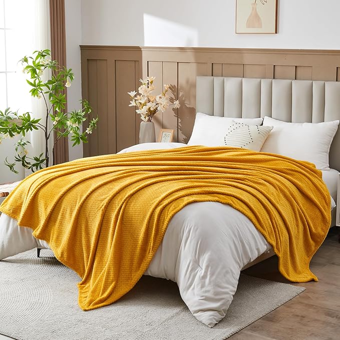 NEWCOSPLAY Super Soft Queen Blanket Mustard Yellow Premium Silky Flannel Fleece by NEWCOSPLAY