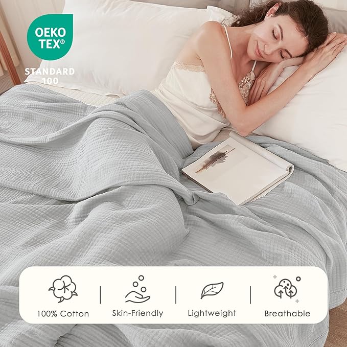 EMME Cotton Muslin Large Throw Blanket Couch Breathable Gauze Soft Lightweight - Image 4
