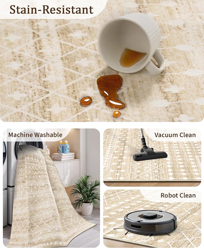 Miukiki 9x12 Area Rug for Living Room Moroccan Washable Rugs Non Slip Indoor - Image 4
