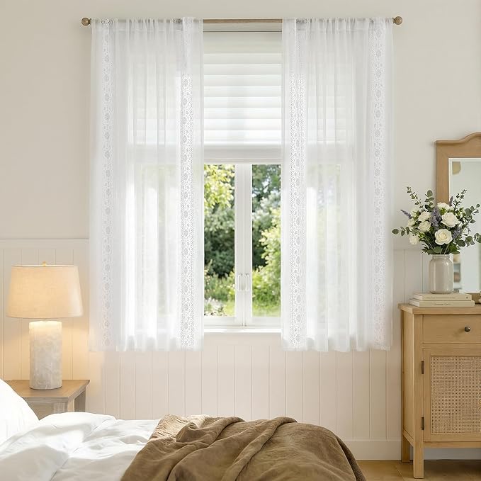 jinchan Weslie Floral White Sheer Curtains - Image 3