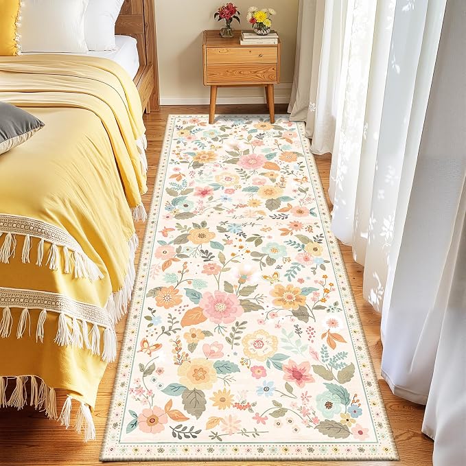 RELEANY Floral Nursery 2x8 Area Rugs Washable Print Boho Cute Carpet Non Slip - Image 6