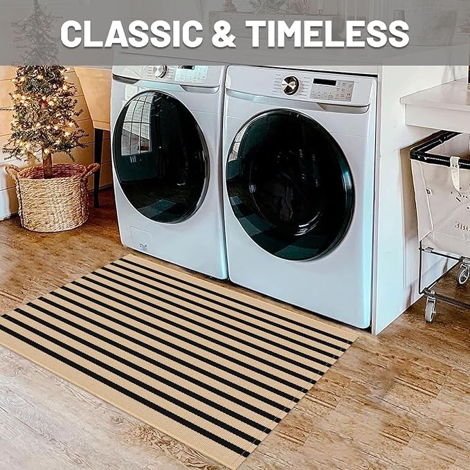 IOHOUZE Striped Area Rug 2'x3' Front Door Rugs Small Washable Area Rug - Image 4