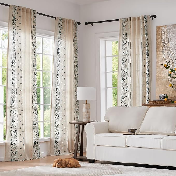 jinchan Winslow Linen Curtains for Bedroom 72 Inches Length Embroidered - Image 2