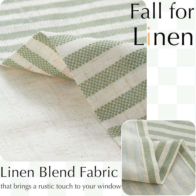 jinchan Linen Valance Curtain Striped Small Window Curtain Double Layer Light - Image 3