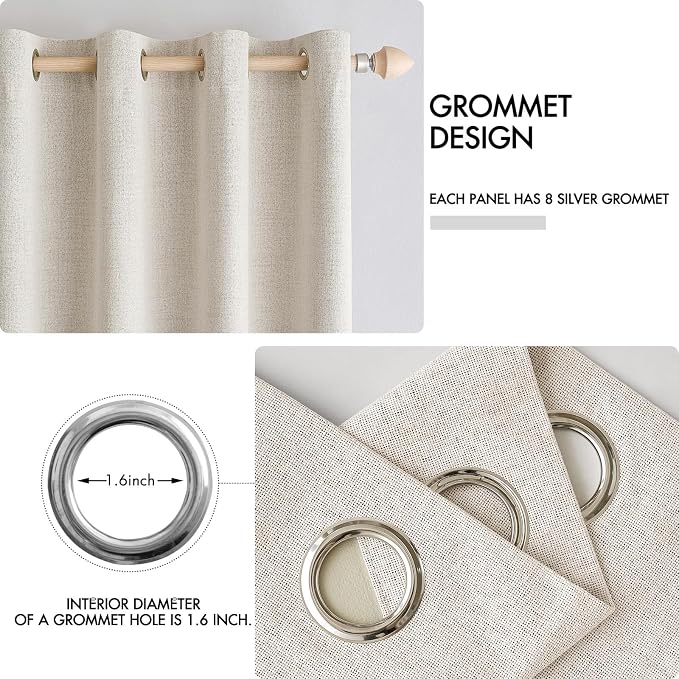 MIULEE Linen Curtains for Bedroom 100% Blackout Thermal Insulated Birch Grommet - Image 4