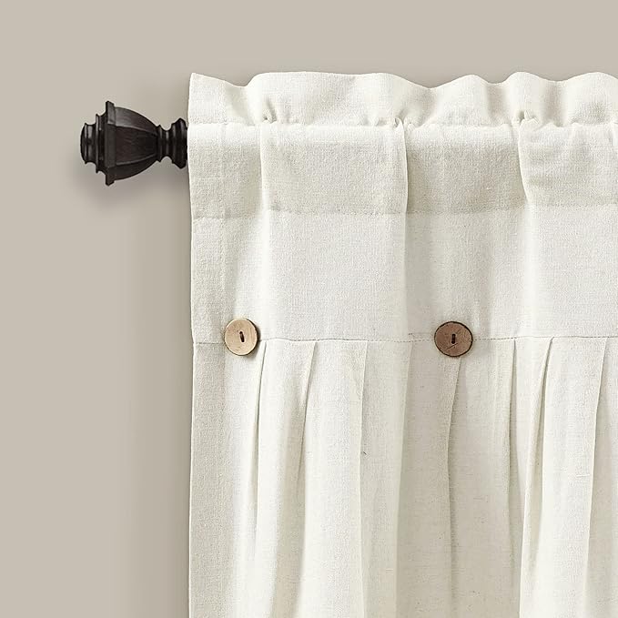 Lush Decor Linen Button Farmhouse Valance Curtians 52"W x 18"L Off White - Image 4