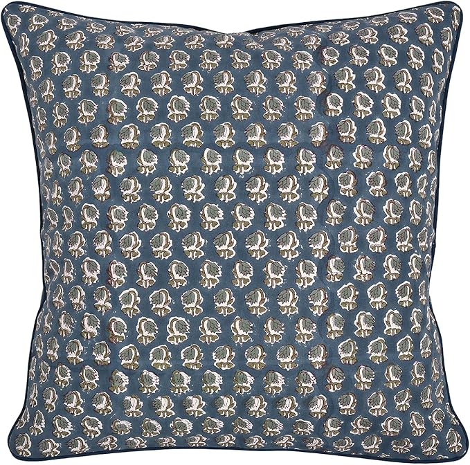 Ridhi Block Print Peacock Blue Pillow Cover 18" x 18" Decorative Couch Pillows - Image 5
