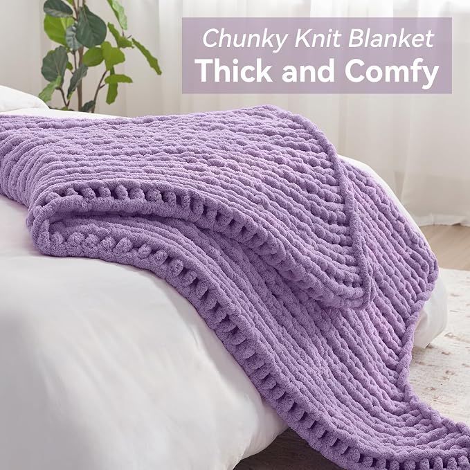 Negwoo Chunky Knit Throw Blanket, Handmade Light Purple Crochet Big Thick - Image 5