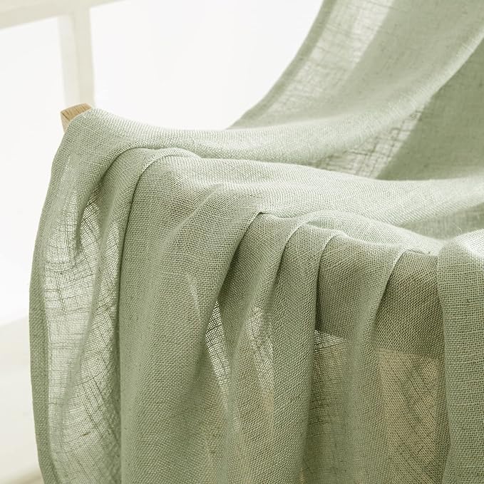 MIULEE Sage Green Linen Curtains 102 Inch Length 2 Panels - Image 6