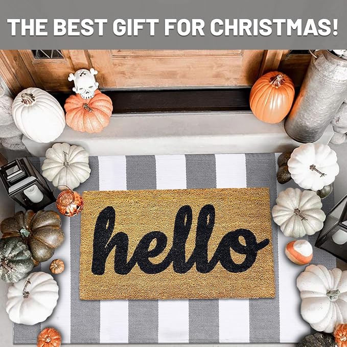 IOHOUZE Grey White Striped Rug -27.5" X 43" Front Door Mats Outdoor, Washable - Image 2