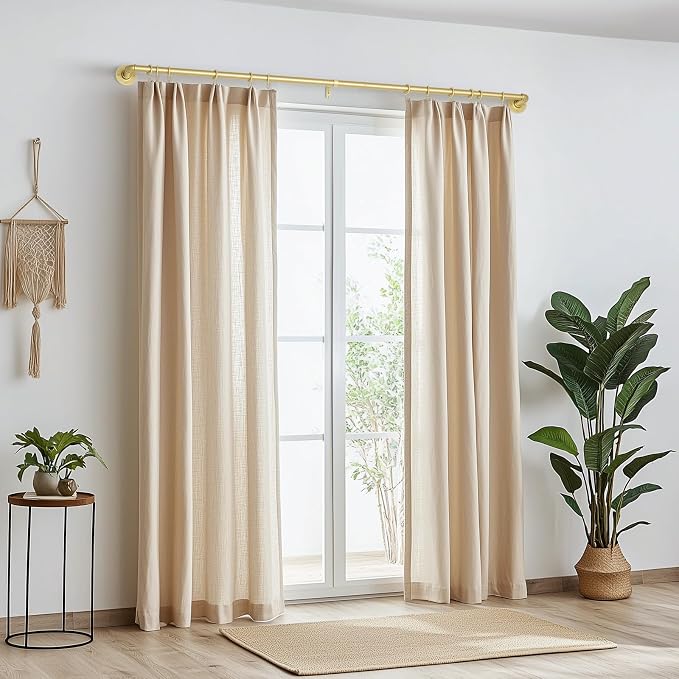 Zeerobee Curtain Rods for Windows 48 to 84, 1 Inch Industrial Wrap Around Gold - Image 2