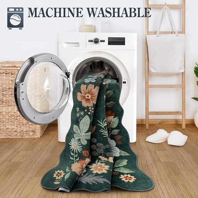 Lahome Floral Washable Living Room Rugs, 5x7 Green Area Rugs - Image 4