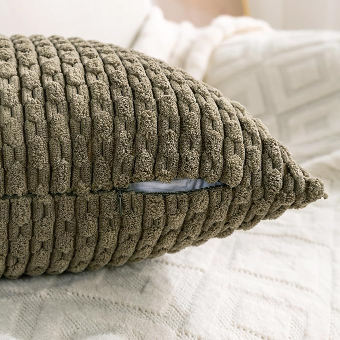 Set of 4 Olive Green Decorative Throw Pillow Covers 24x24 Inch Corduroy Pillow - Image 5