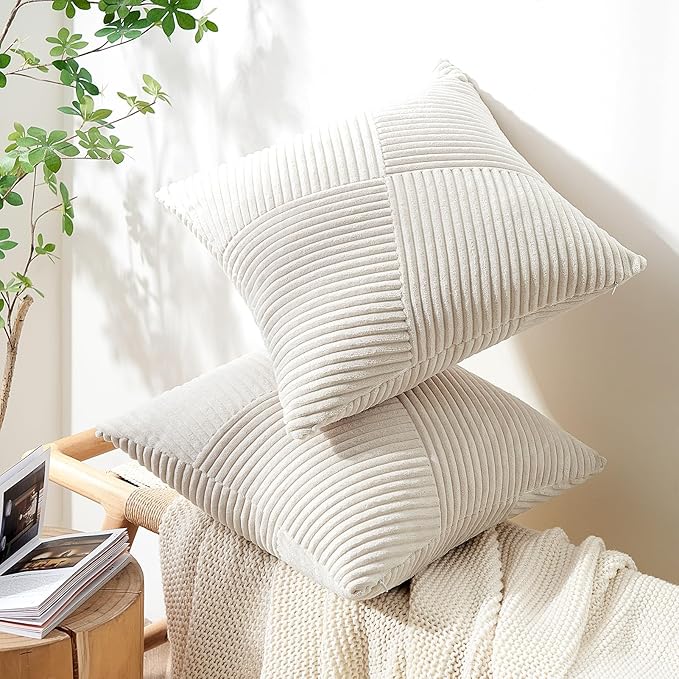Topfinel Set of 2 Cream White Decorative Throw Pillow Covers 16x16 Inch - Image 3