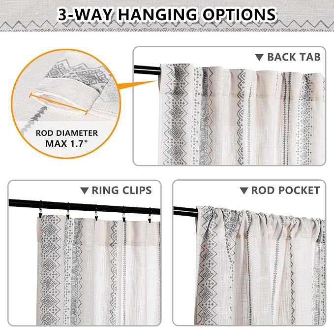 MEETSKY Boho Curtains 84 Inches Long Curtains - Image 3