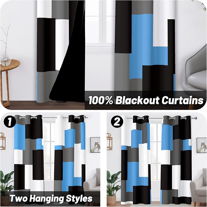 Tyrot Light Blue 100% Blackout Curtains - Image 2