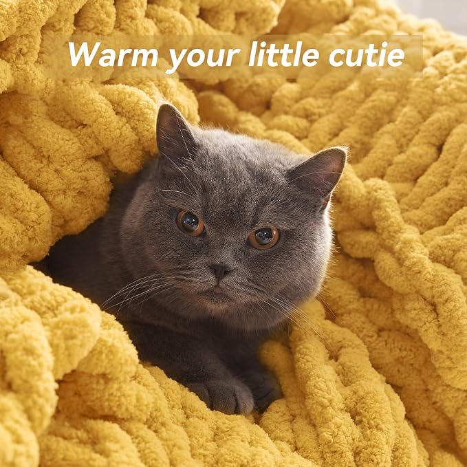 Chunky Knit Throw Blanket, Handmade Yellow Crochet Big Thick Blanket, Machine - Image 4