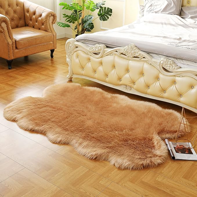 Fluffy Faux Fur Rug Brown Sheepskin Area Rug, 4x6 Ft Ultra Soft Shaggy Plush Rug - Image 6