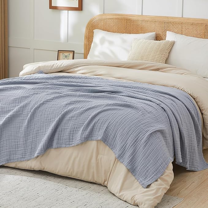EMME Cotton Muslin Large Throw Blanket Couch Breathable Gauze Blanket Soft - Image 5