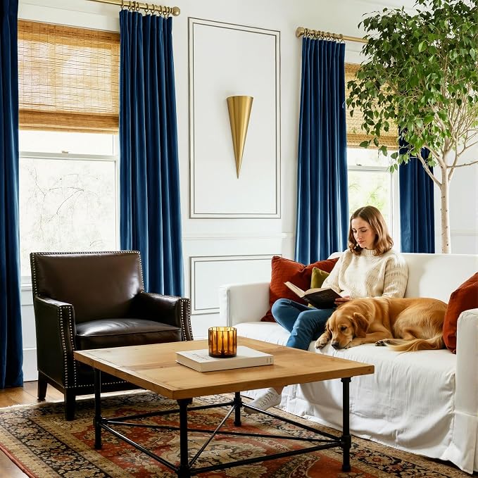 NICETOWN Navy Blue Velvet Blackout Curtains 84 inch Long - Image 2