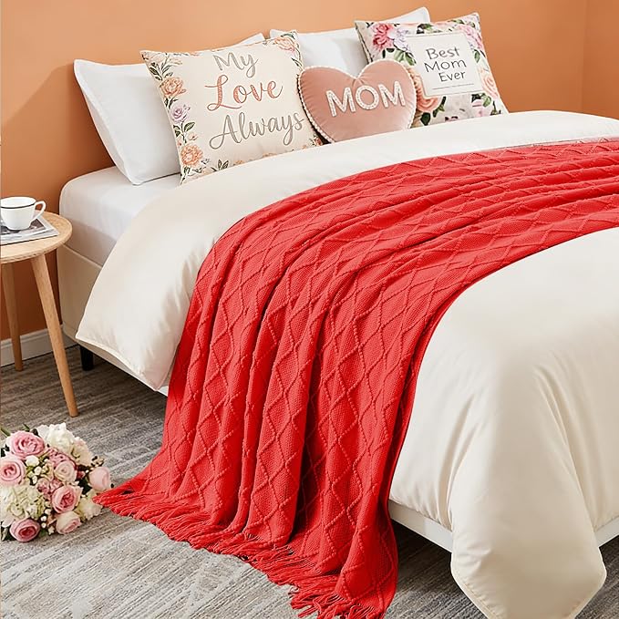 inhand Red Knitted Throw Blanket - Image 4