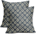 Dusty Blue Floral Pillow Covers 22x22 Inch Set of 2, Vintage Flower Block by Sivirary