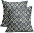 Dusty Blue Floral Pillow Covers 24x24 Inch Set of 2, Vintage Flower Block by Sivirary