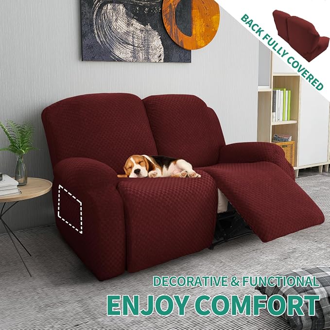 YEMYHOM 6 Pieces Stretch Loveseat Recliner Slipcover Jacquard Recliner Sofa - Image 2