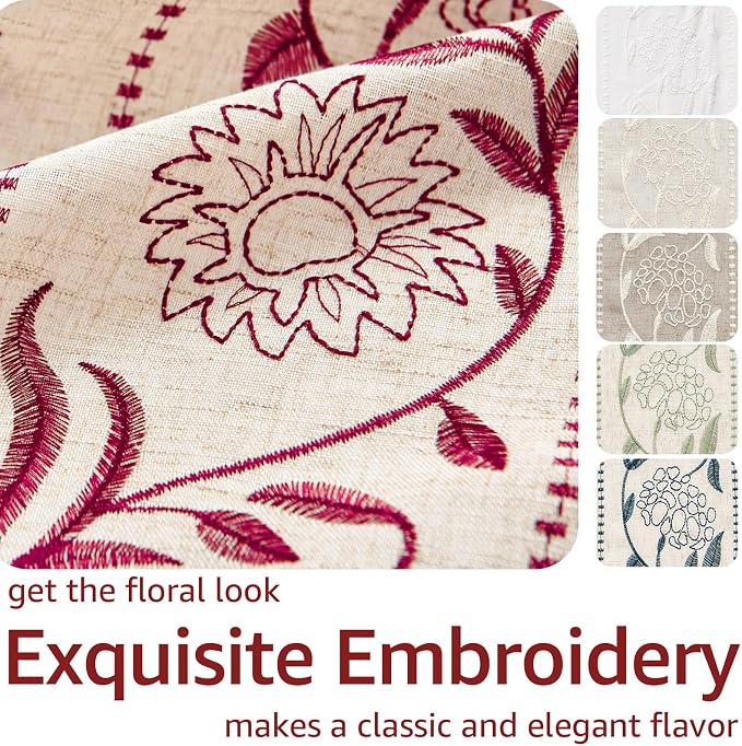 jinchan Red Floral Linen Curtains - Image 4