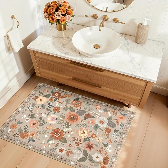 RELEANY Floral Nursery 2x3 Area Rugs Washable Print Boho Cute Carpet Non Slip - Image 2