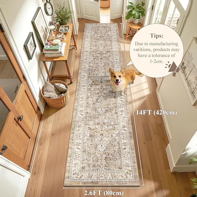 LOKHOM Washable Runner Rug, 2.6x14 Non-Slip Vintage Long Hallway Runner Rugs - Image 2