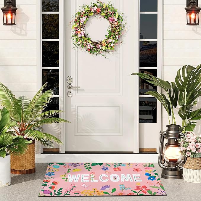 Likiyol Floral Door Mat Outside Entrance, Colorful Flower Welcome Mat Front - Image 9