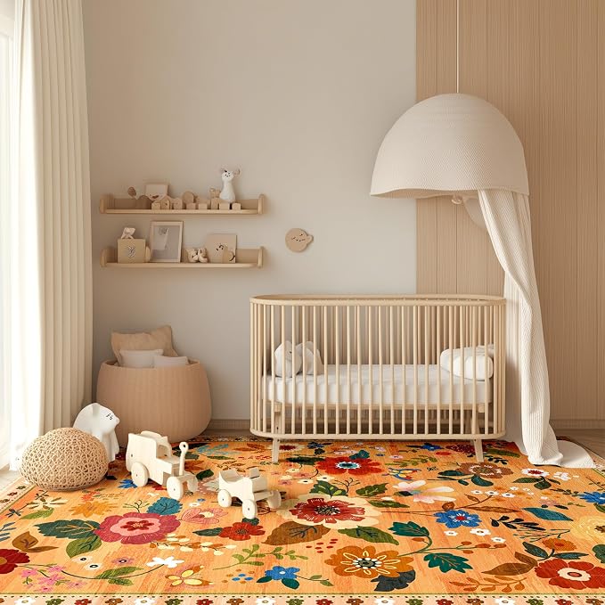 RELEANY Floral Nursery 4x6 Area Rugs Washable Print Boho Cute Carpet Non Slip - Image 8