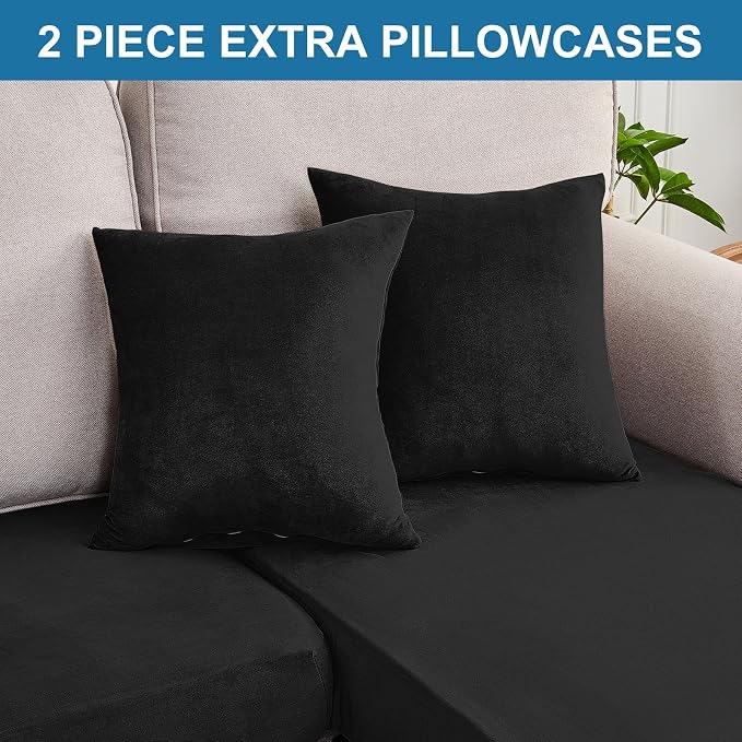 Couch Cover 3-Piece Elastic Velvet Couch Cushion Covers & Chaise Slipcovers - Image 8