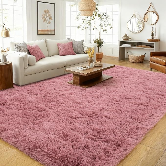8x10 Area Rugs for Living Room Bedroom, Ultra Soft Fluffy Pink Large Rug Carpet - Image 2