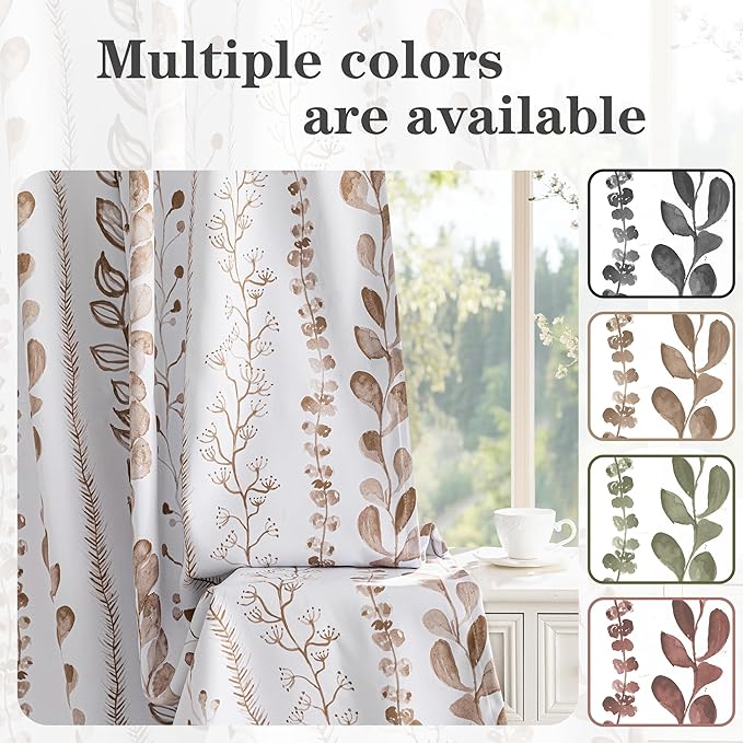 MEETSKY Blackout Curtains 63 Inches Long Leaves Patterned Farmhouse Thermal - Image 3