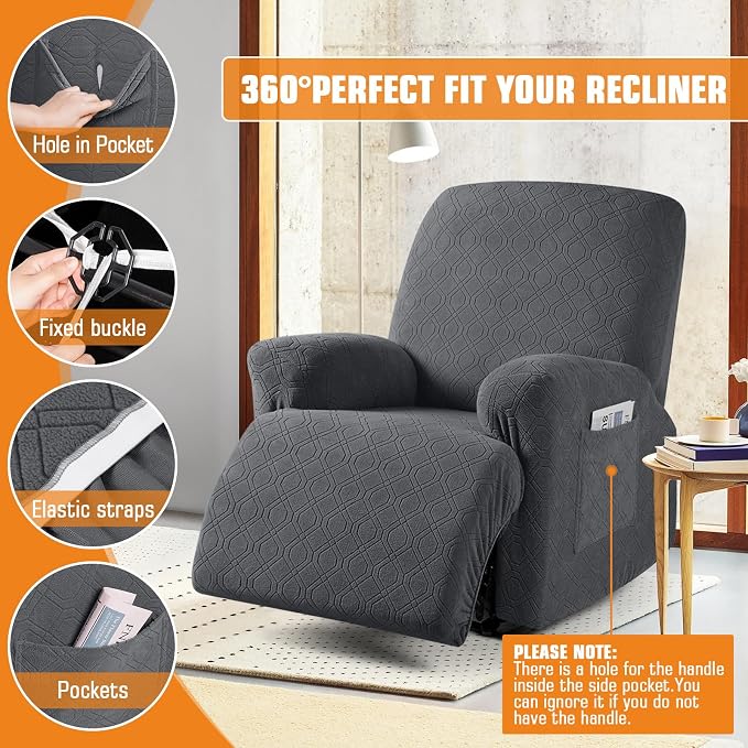 VANSOFY Oversized Recliner Chair Cover, 4-Pieces Stretch Recliner Covers - Image 5