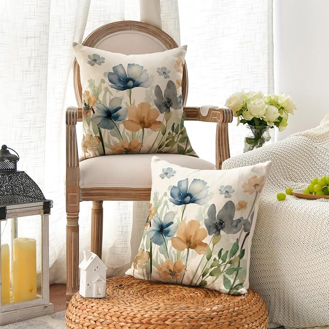 AVOIN colorlife Poppy Flowers Chinoiserie Throw Pillow Covers, 18 x 18 Inch - Image 2
